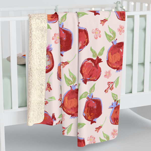 Chalk Pomegranates Sherpa Fleece Blanket