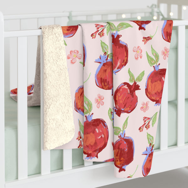 Chalk Pomegranates Sherpa Fleece Blanket