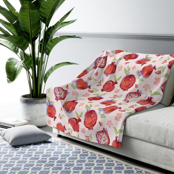 Chalk Pomegranates Sherpa Fleece Blanket