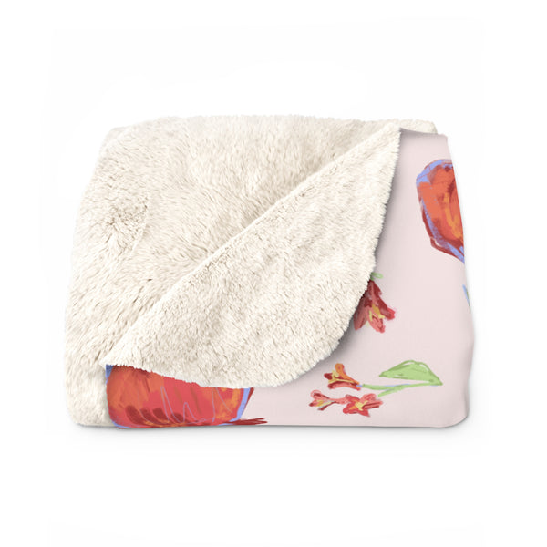 Chalk Pomegranates Sherpa Fleece Blanket