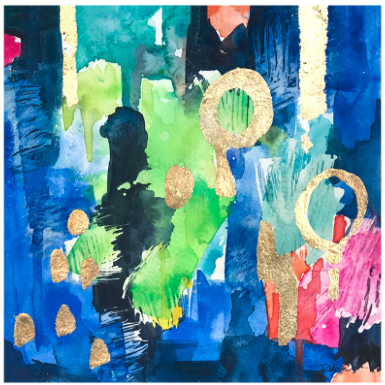 Paper Maché Blue Abstract Watercolor Original Art 12"X12"