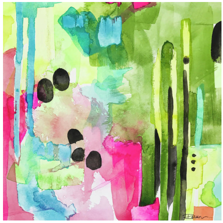 Flamingo Collection Green & Pink Abstract Art Prints for Gallery Wall-Set of 6
