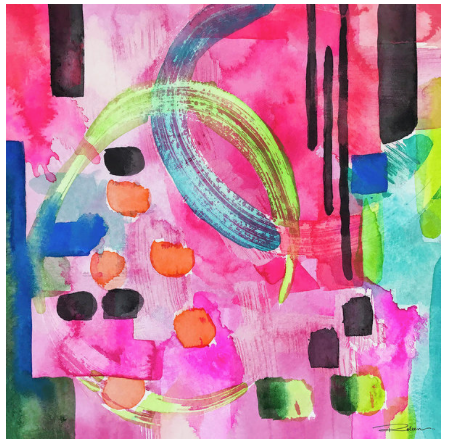 Flamingo Collection Green & Pink Abstract Art Prints for Gallery Wall-Set of 6