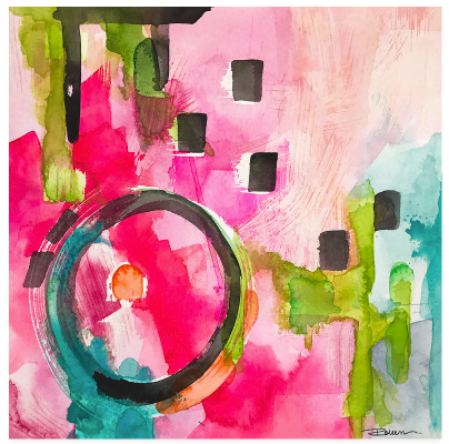 Flamingo Collection Green & Pink Abstract Art Prints for Gallery Wall-Set of 6