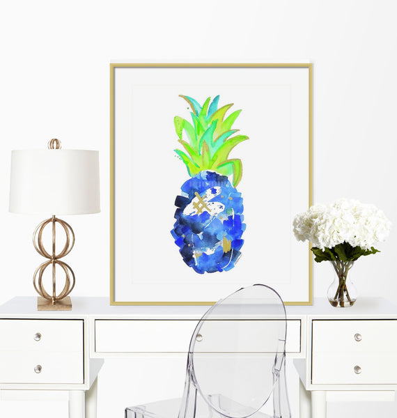 Tropical Cobalt Blue Pineapple Print