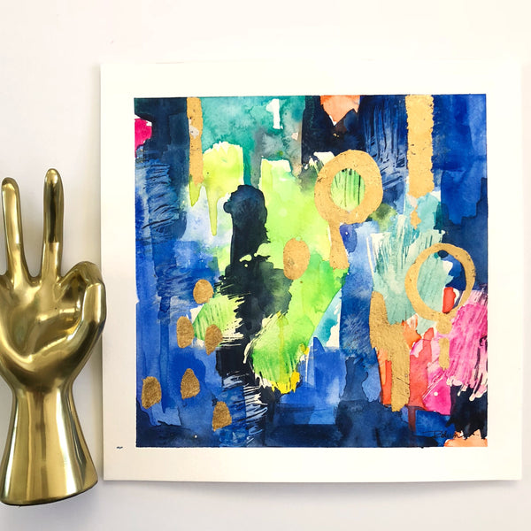 Paper Maché Blue Abstract Watercolor Original Art 12"X12"