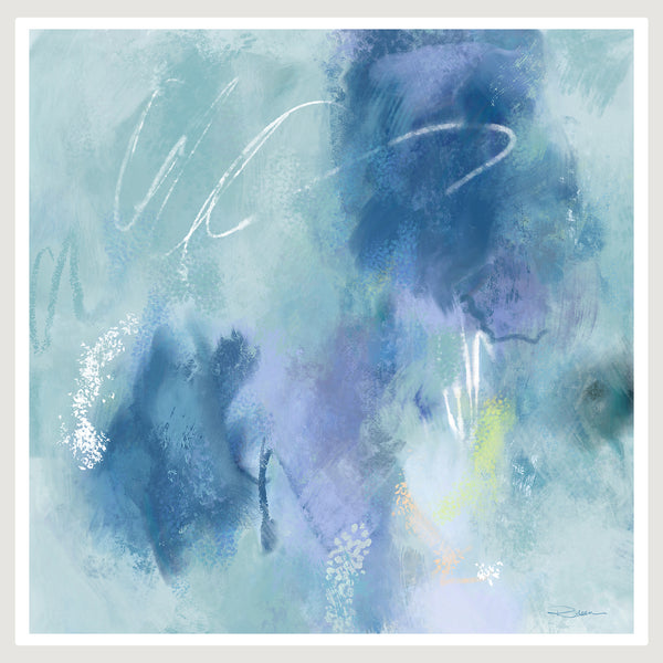 chambray blue art print mocked up into a white frame