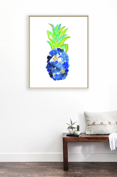 Tropical Cobalt Blue Pineapple Print