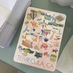 Temecula Postcard filled with icons of tourist attractions in the city 