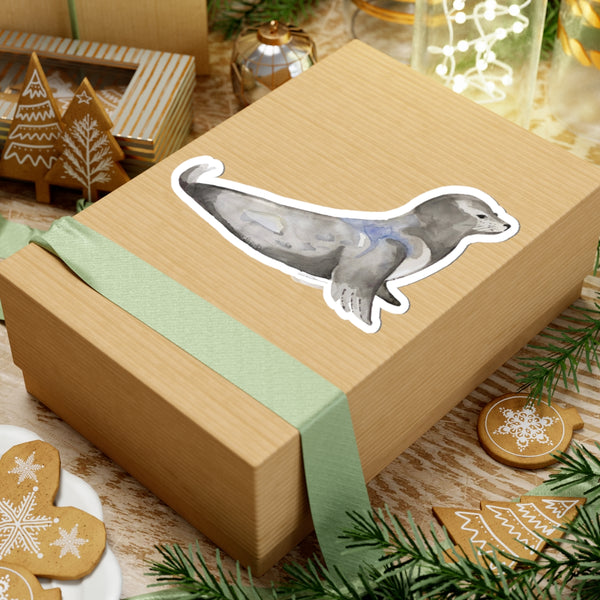 Watercolor Harbor Seal Kiss-Cut Sticker — Cute Marine Animal Decal for Laptops & Water Bottles