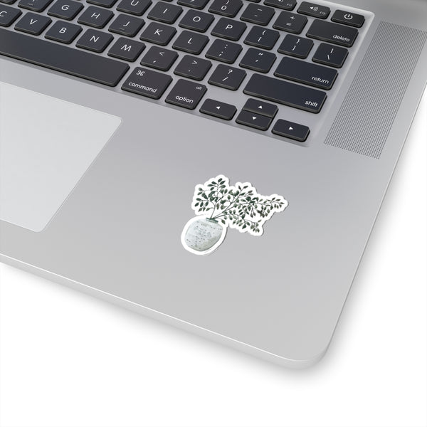 Botanical Vase Kiss-Cut Sticker — Watercolor Green Potted Plant Sticker for Laptops & Journals
