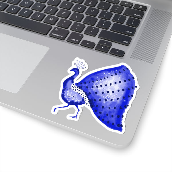 Blue Watercolor Peacock Sticker — Kiss-Cut Decorative Laptop & Journal Decal