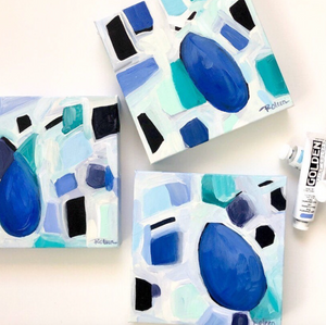 blue terrazzo fine art set of 3 canvases