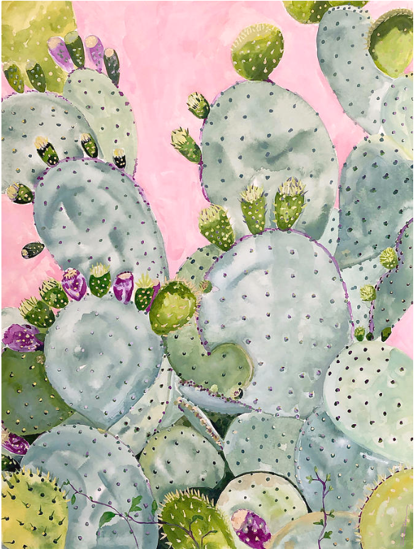 prickly pear cactus painting Prickly Pear Cactus Print of Gouache Painting Wall Art – Limezinnias Design