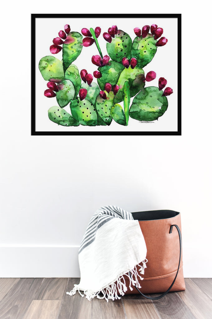 prickly pear cactus wall art Prickly Pear Cactus Art Print-Watercolor Painting-Cactus-Wall Art – Limezinnias Design