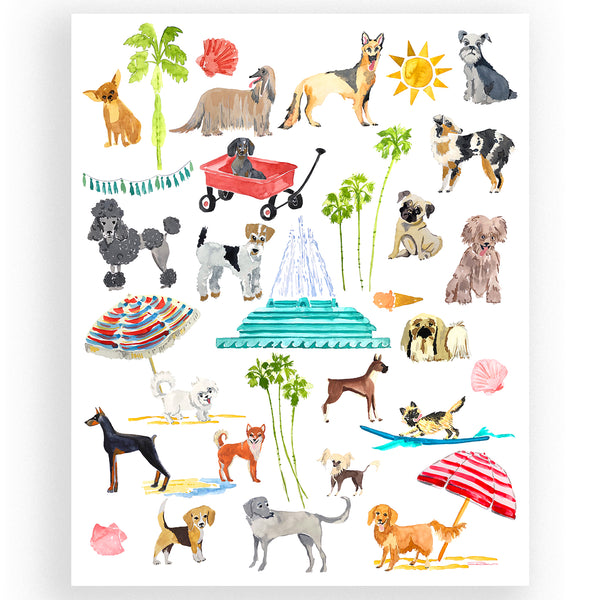 Doggie Days of Summer Animal Art Print