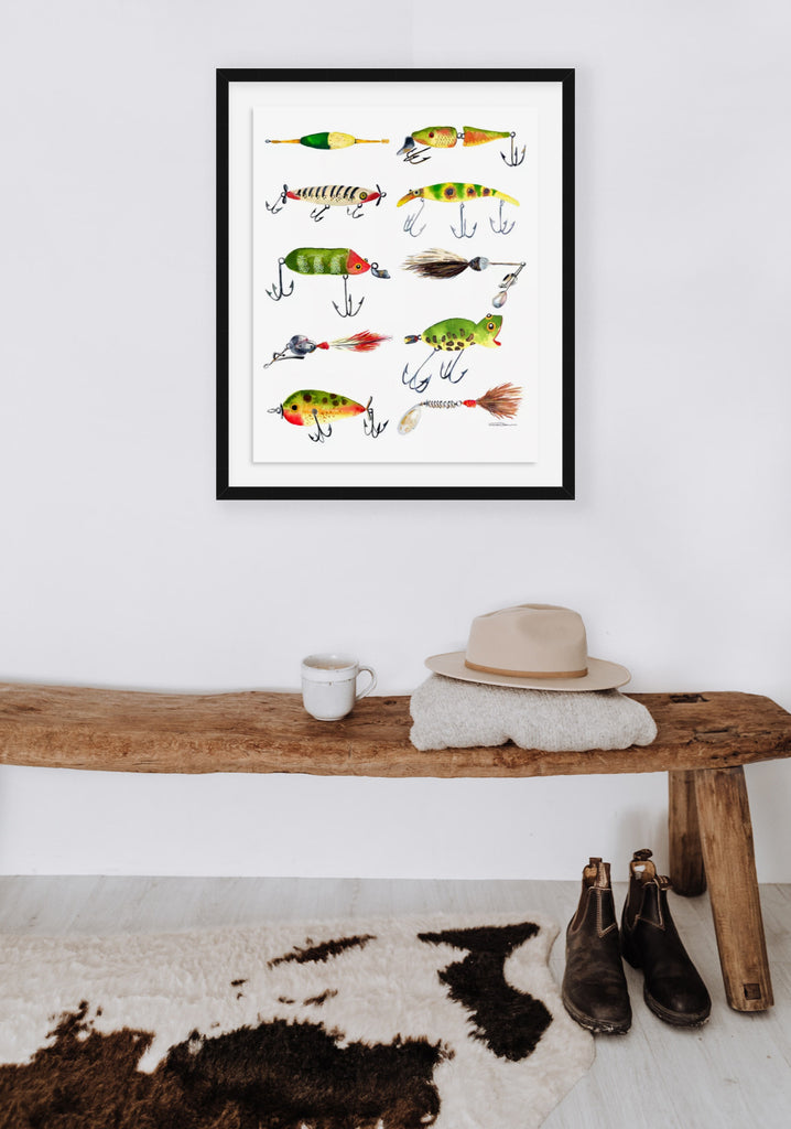 Vintage Fishing Lures Print Watercolor Print Wall Decor – Limezinnias Design